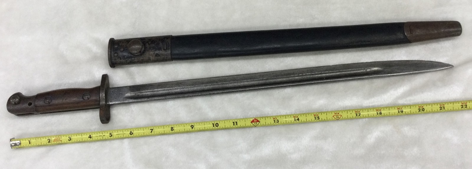 Original WWI Bayonet U.S. Model 1907 12/18 With Leather Scabbard Sheath