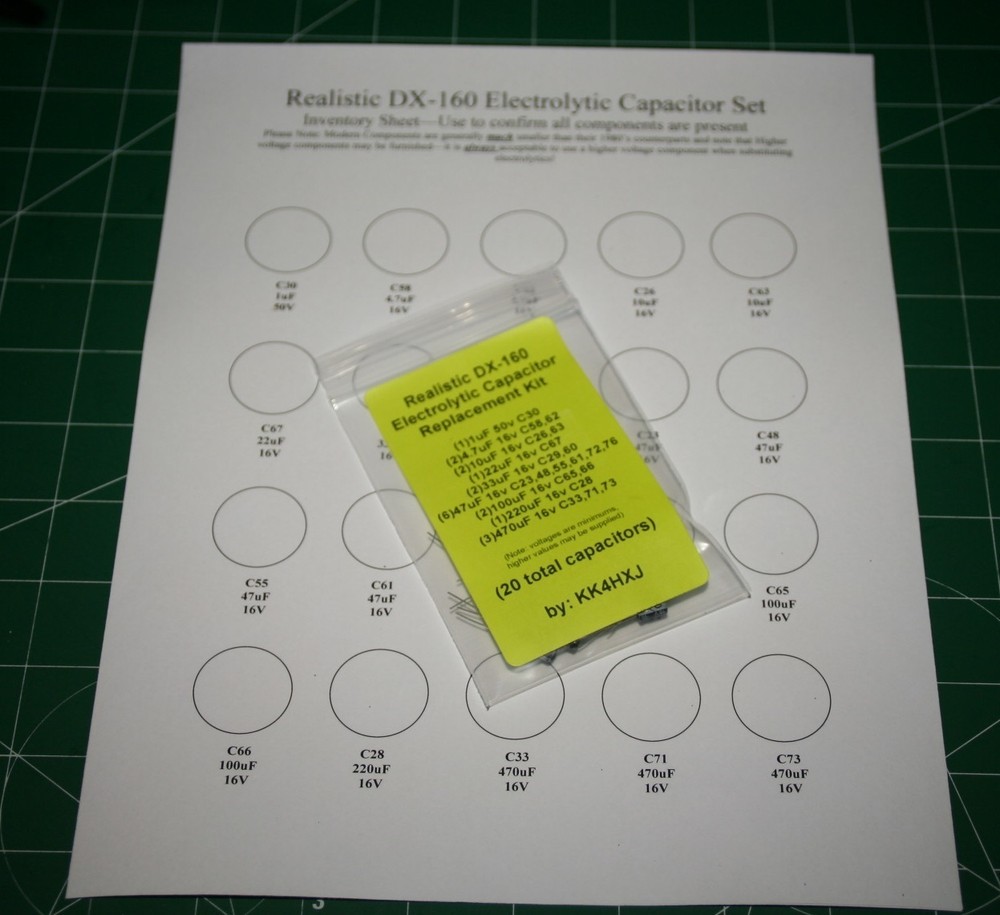 Realistic DX-160 Replacement Electrolytic rE-Cap Kit (All Models) - Premium Kit