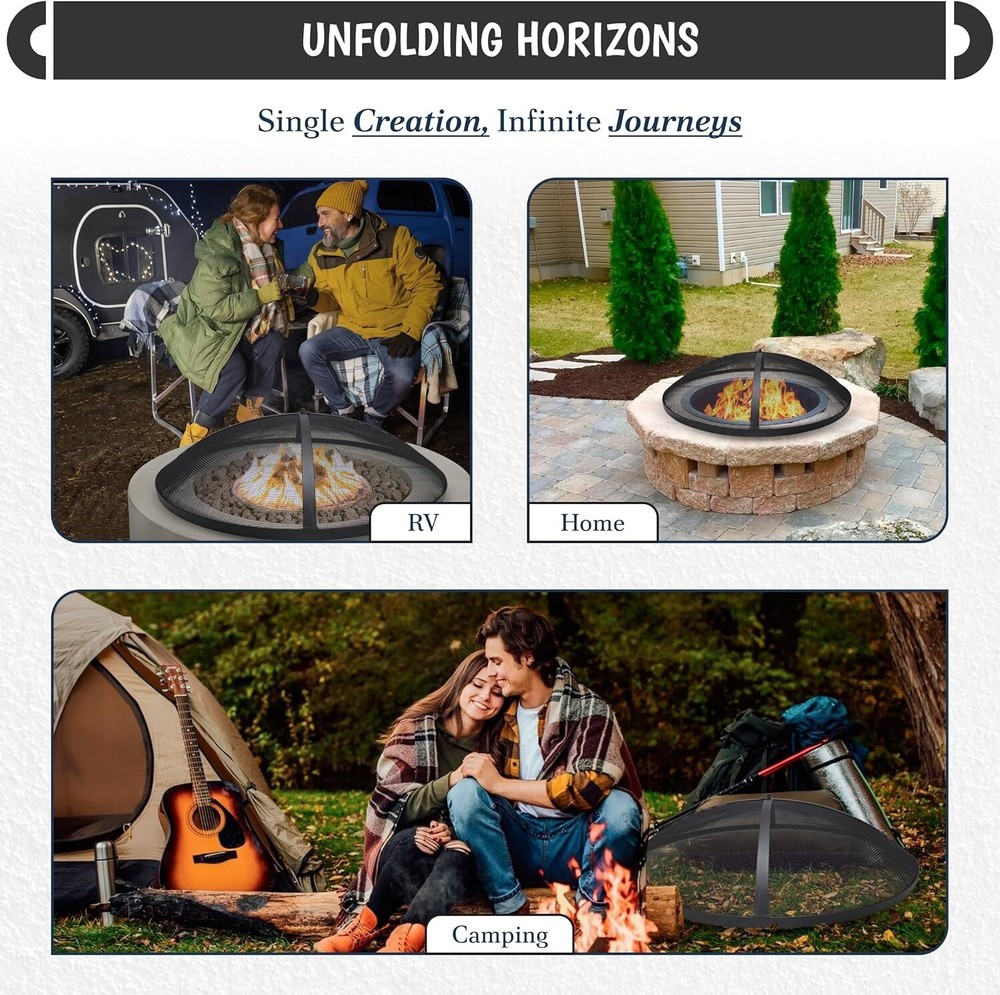 FEBTECH 36" Round Fire Pit Spark Screen Lid with Hook for Outdoor Fire Pits