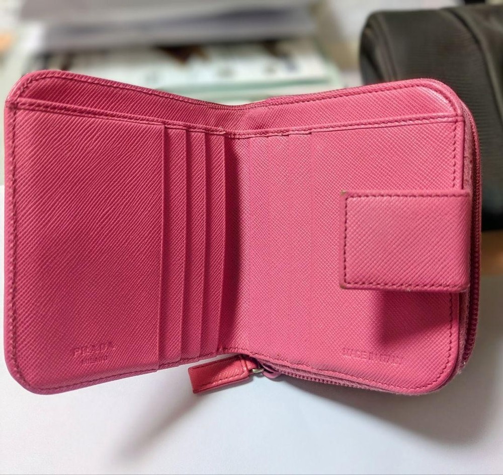 PRADA Pink Logo Button Folding Credit Card excellent gift