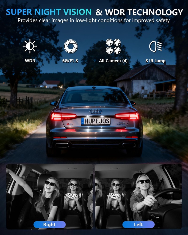 Dash Cam 4 Channel Front and Rear Inside, 360° Car Camera 4K UHD, Dash Camera...