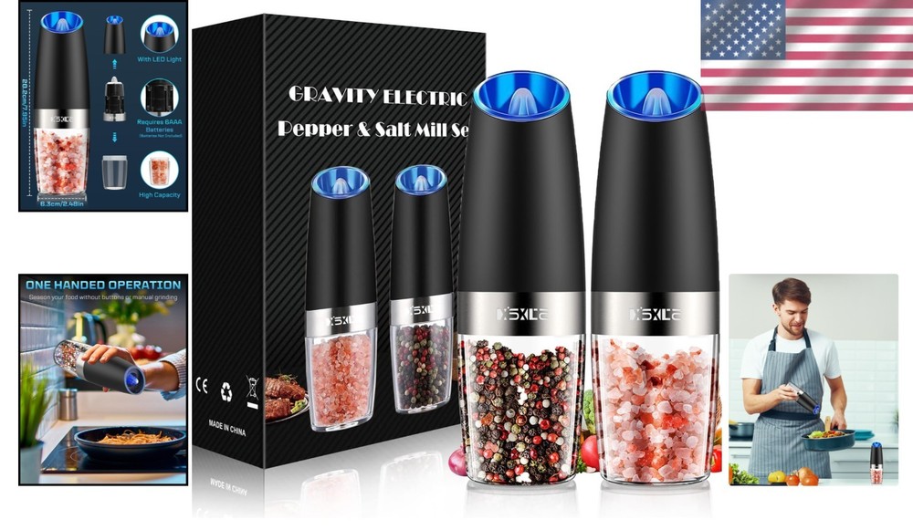 Elegant Automatic Pepper & Salt Mill Set with Adjustable Grind and LED Highlight