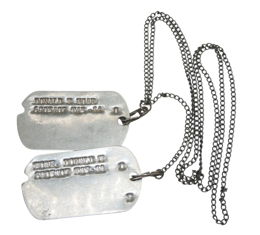 WWII US Army Egypt Veteran Dog Tags & STERLING J Hook Chain Moak DR10