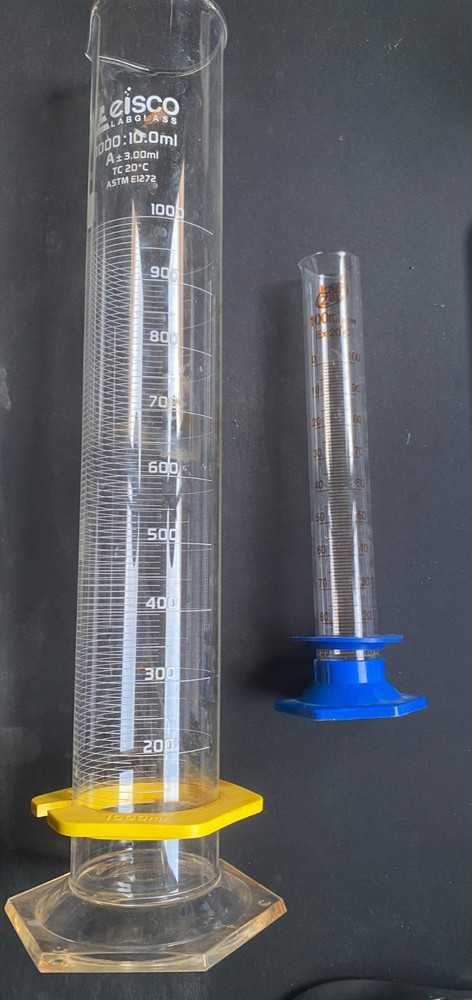 Eisco Labs 1000ml & 100ml Graduated Cylinder, Class A, ASTM - Hexagonal Base