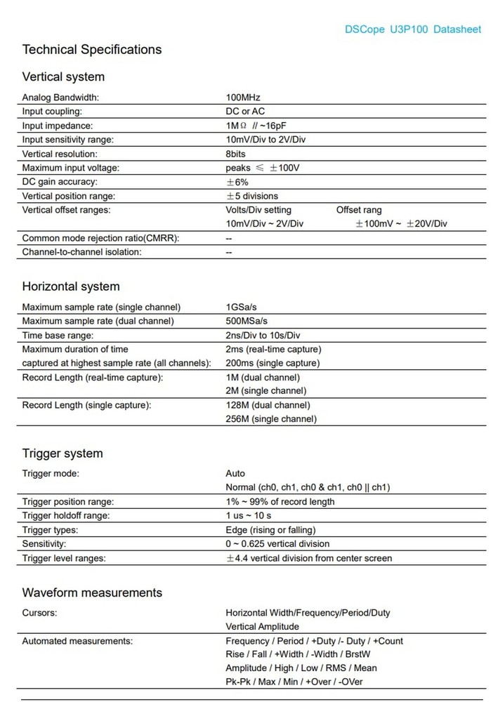 Oscilloscope DSCope U3P100