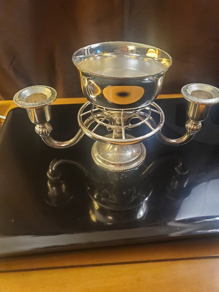 Vintage E. P. Zinc Silver Plated England Double Candle Holder Center Holder Bowl
