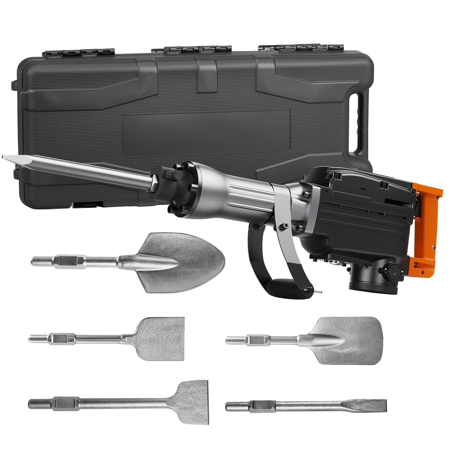 Demolition Jack Hammer Concrete Breaker 2200W Hammer 6 Chisel Bits Black