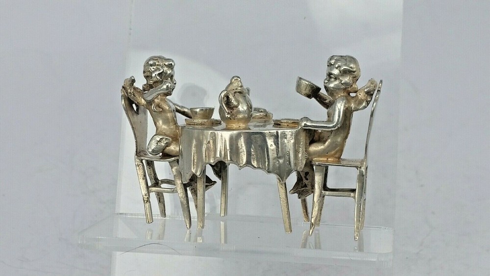 Victorian silver miniature Cherubs tea party dining table Berthold Muller 1898