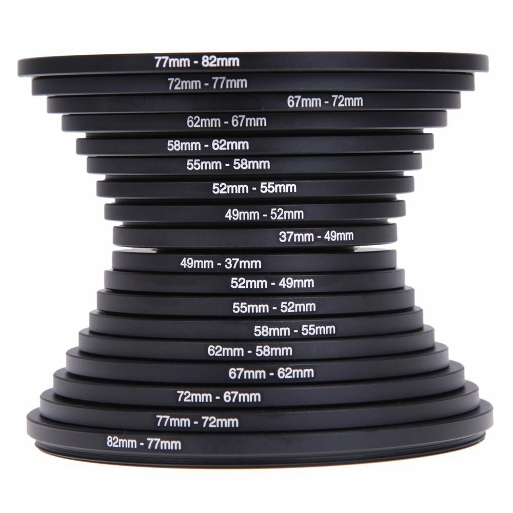 18 pcs Camera Lens Filter Step Up Down Ring Adapter Set 37- 82mm For DSLR Camera