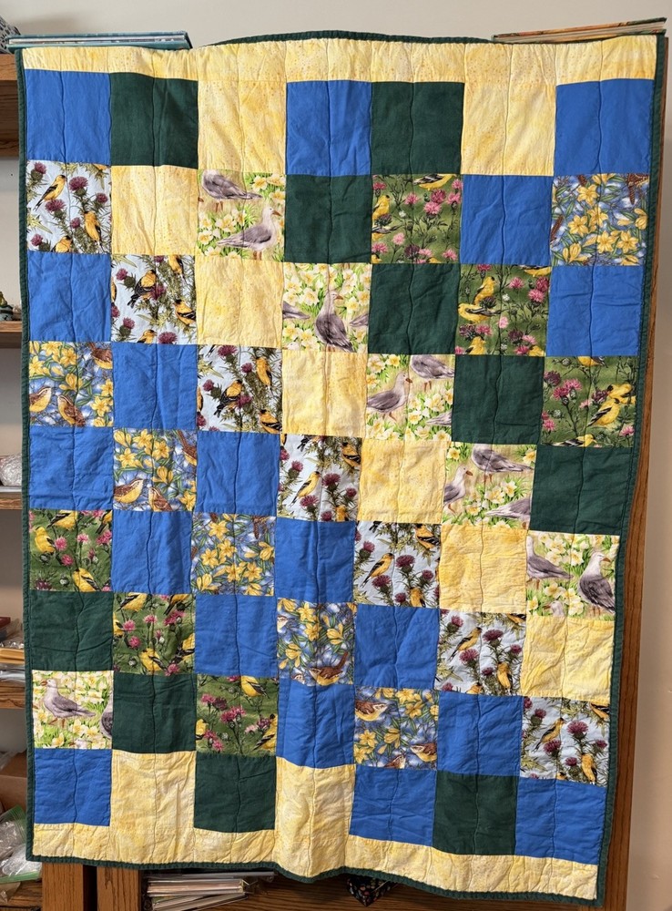 Patchwork Quilt Throw Blanket Handmade Signed Multicolor Reversible 56”x39”