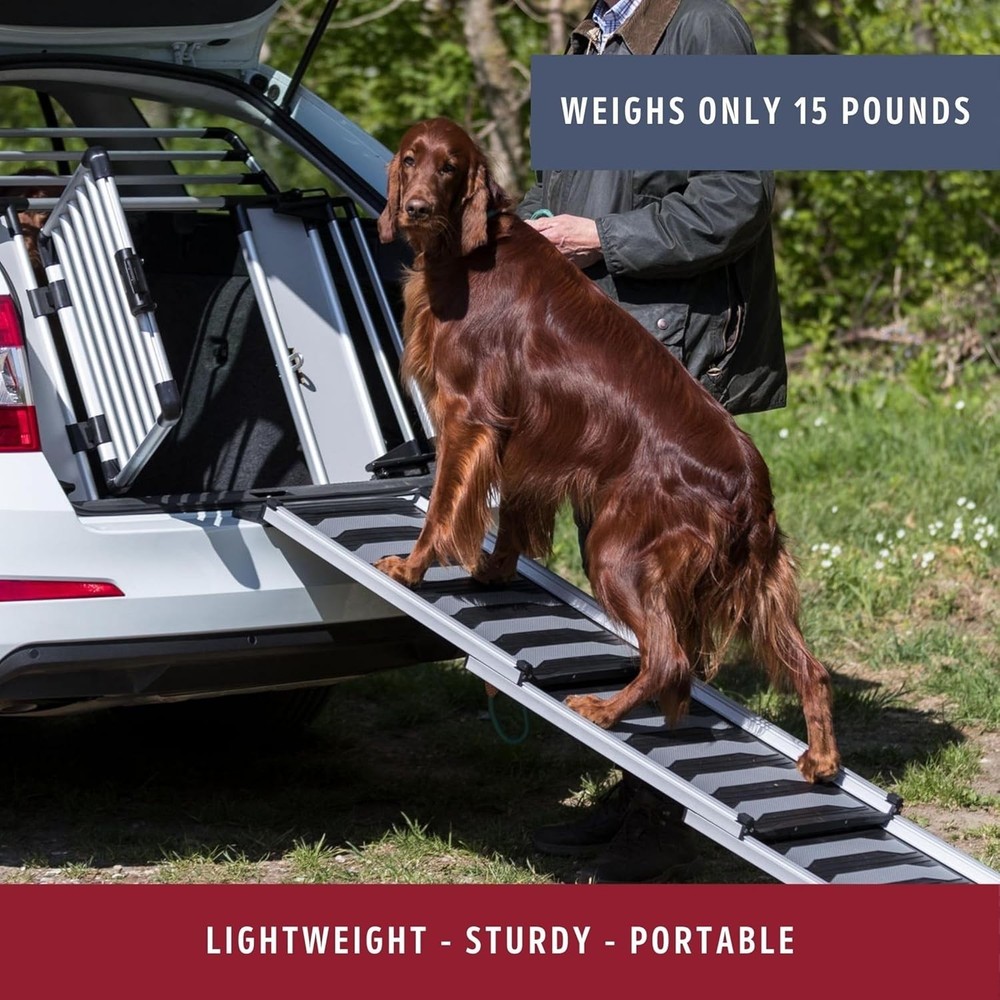 Lightweight Adjustable Dog Ramp - Silver/Black, Ideal for Large SUVs & Trucks