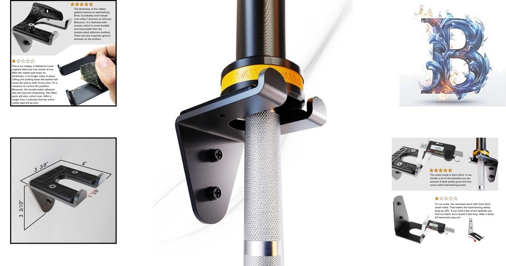 Vertical Barbell Hanger - Black Powder Coated, Space-Saving Design