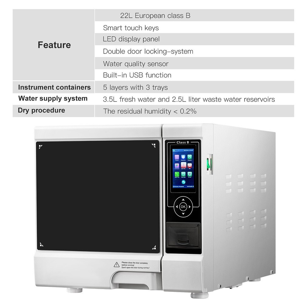 Dental Lab Portable Pre-vacuum Steam Sterilizer Class B Sterilization Automatic