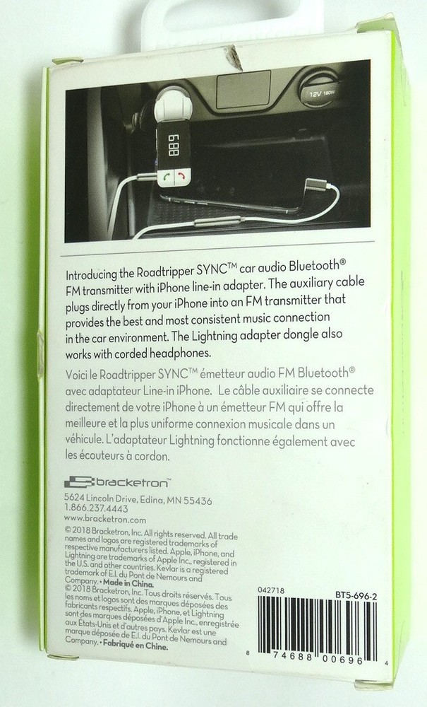 Bracketron Bluetooth FM transmitter for iPhone 14/13/12/11/X/8