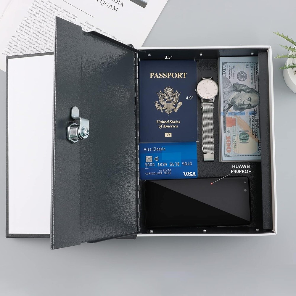 Extra Large Portable Metal Book Safe with Key Lock - Elegant Storage Solution