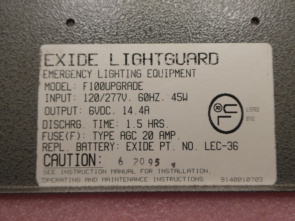 EXIDE MODEL F100 ASSEMBLY EWS-YD9502