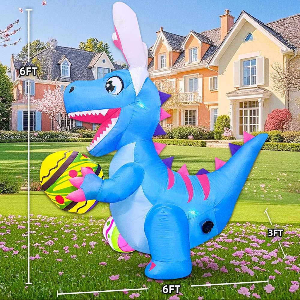 6FT Easter Inflatables Outdoor Decoration Inflatable Dinosaur with Egg, Built in