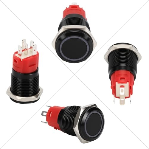 16mm Momentary Push Button Switch 12V DC On Off Self-Reset with Black Shell-Red