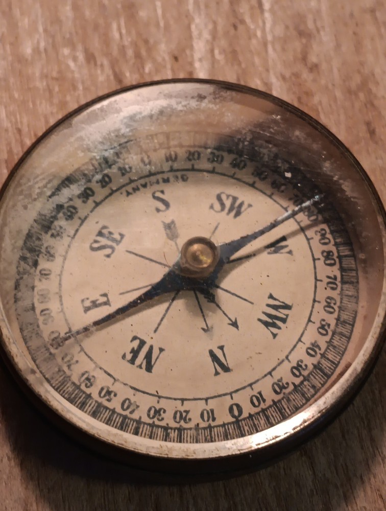 Antique German Pocket Compass Brass Casing