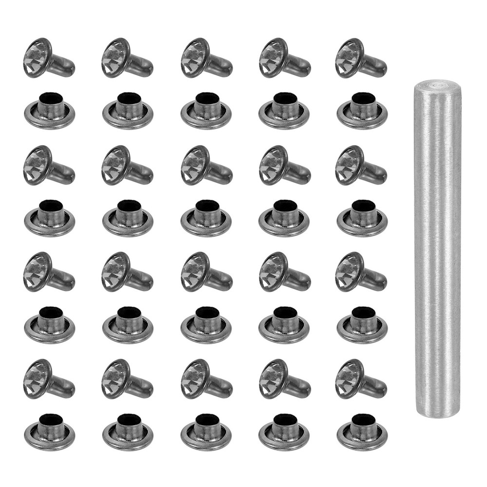 100 Pcs Crystal Rivet 6mm Rhinestone Stud with Installation Tool, Black White