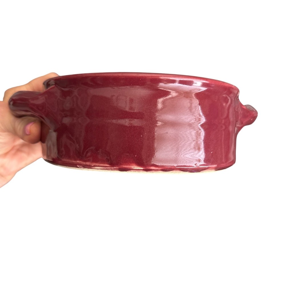 Vintage Signed Bear Pottery 7” Cherry Red Baking Pot