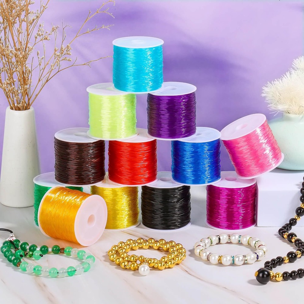 PAXCOO 12 Rolls Elastic Crystal Tec String for Bracelets, 0.8 MM Stretch Bead...