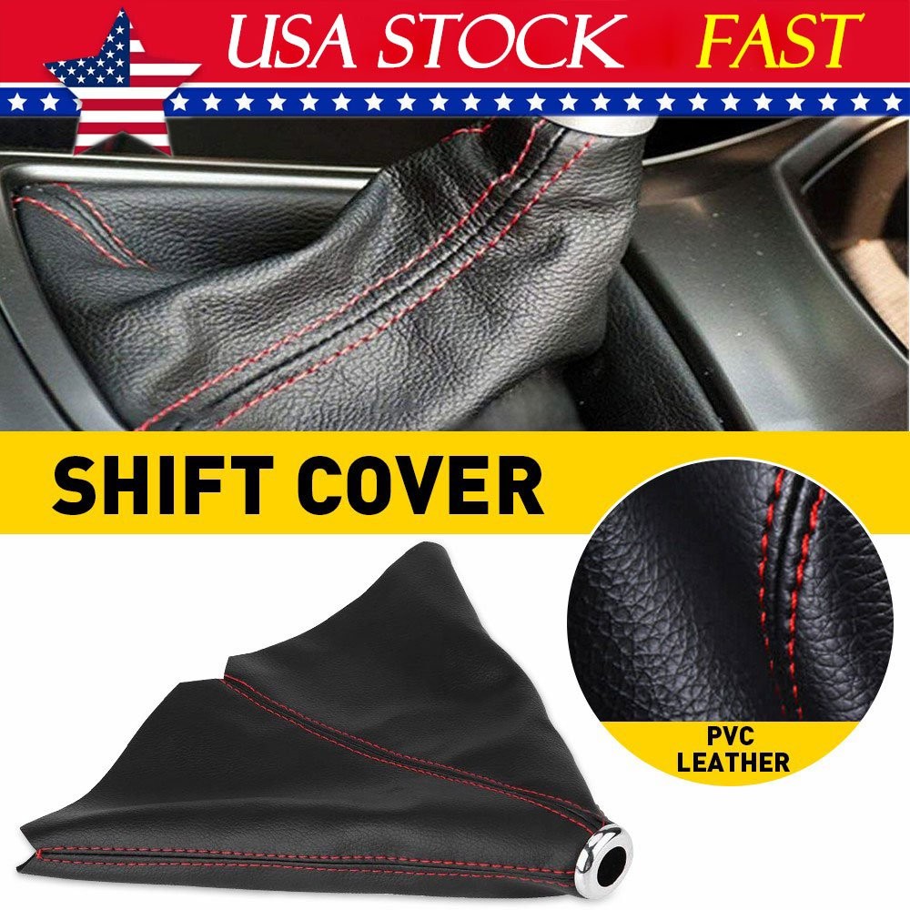 UNIVERSAL BLACK SUEDE MANUAL SHIFT SHIFTER BOOT COVER WITH RED STITCHING