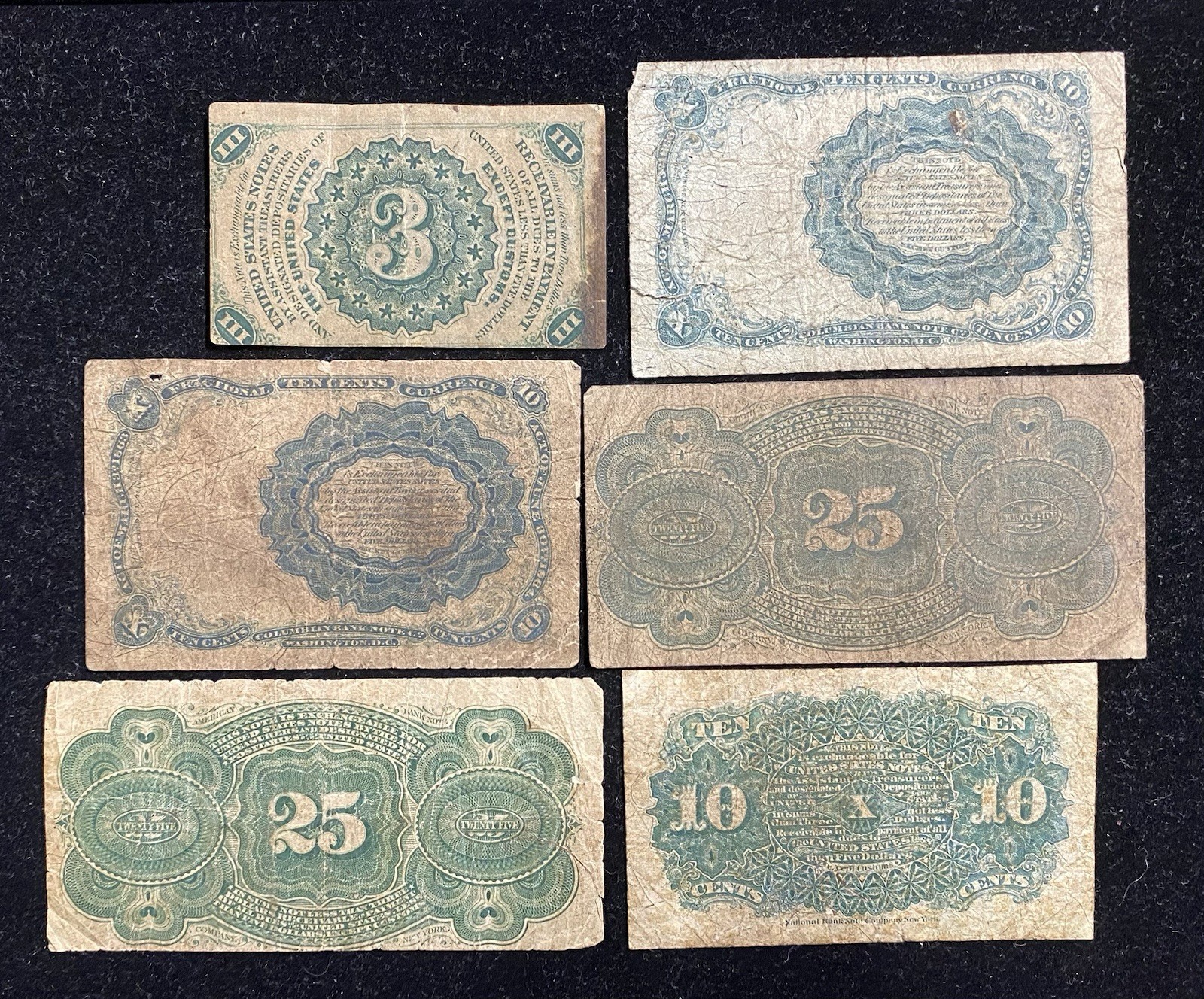 Mixed lot of 6 United States Fractional notes