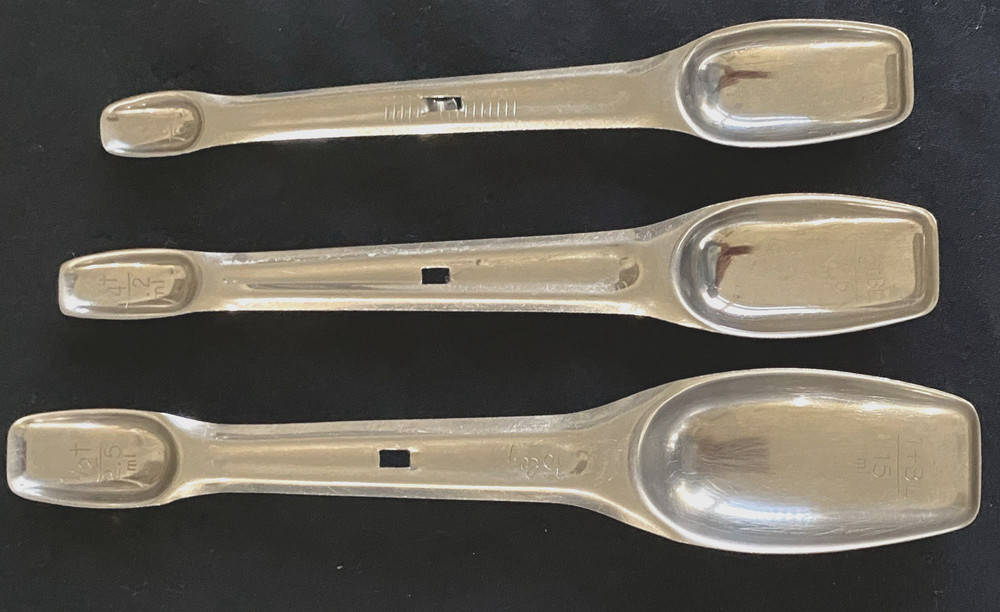 Vintage "Foley" Stainless Measuring Spoon Set Double-Ended Nesting Snap-Lock EUC