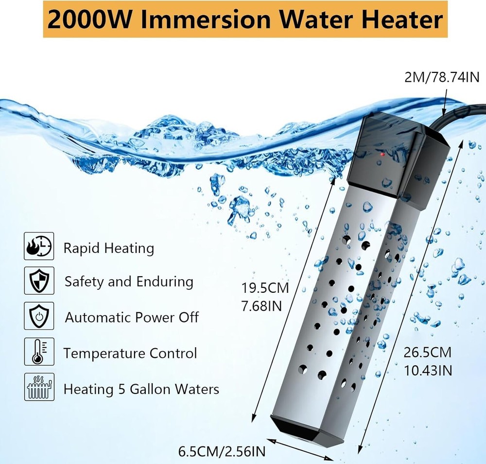 2000W Pool Heater with Stainless Guard - Fast Heating for Inflatable Pools