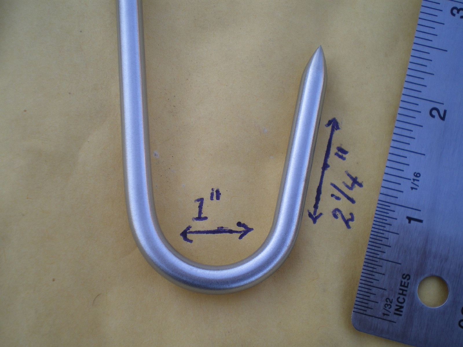 5 HEAVY DUTY S. STEEL MEAT/POULTRY S HOOKS, 5"X6MM. W/1 POINTED HOOK END 2-1/4"