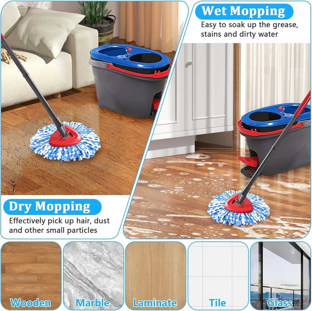 4x Replacement Microfiber Mop Head Wring Refill For O-Cedar RinseClean Spin Mop