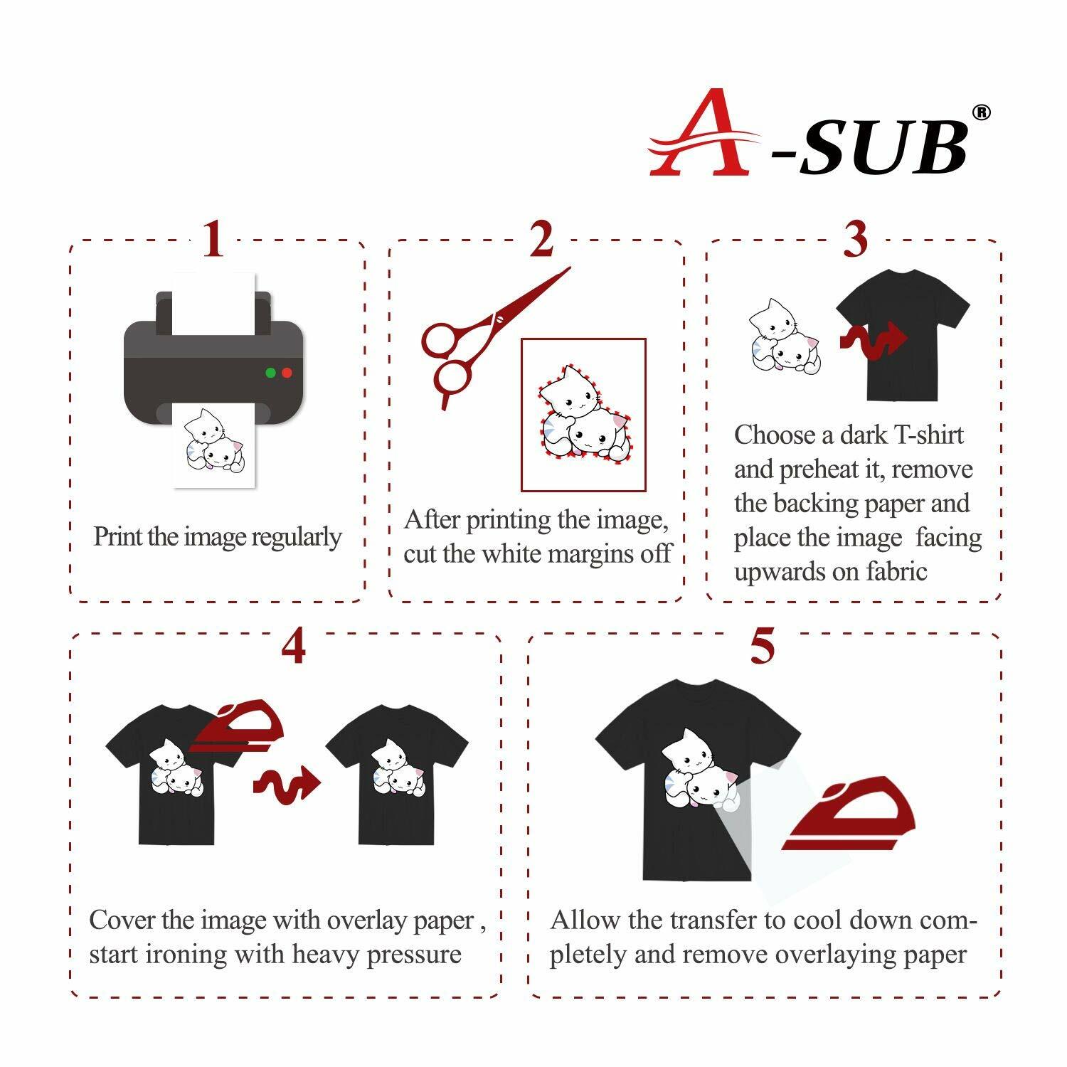 A-SUB Inkjet Printable Heat Transfer Paper 11x17 Iron-On Dark Fabric 10 Sheets