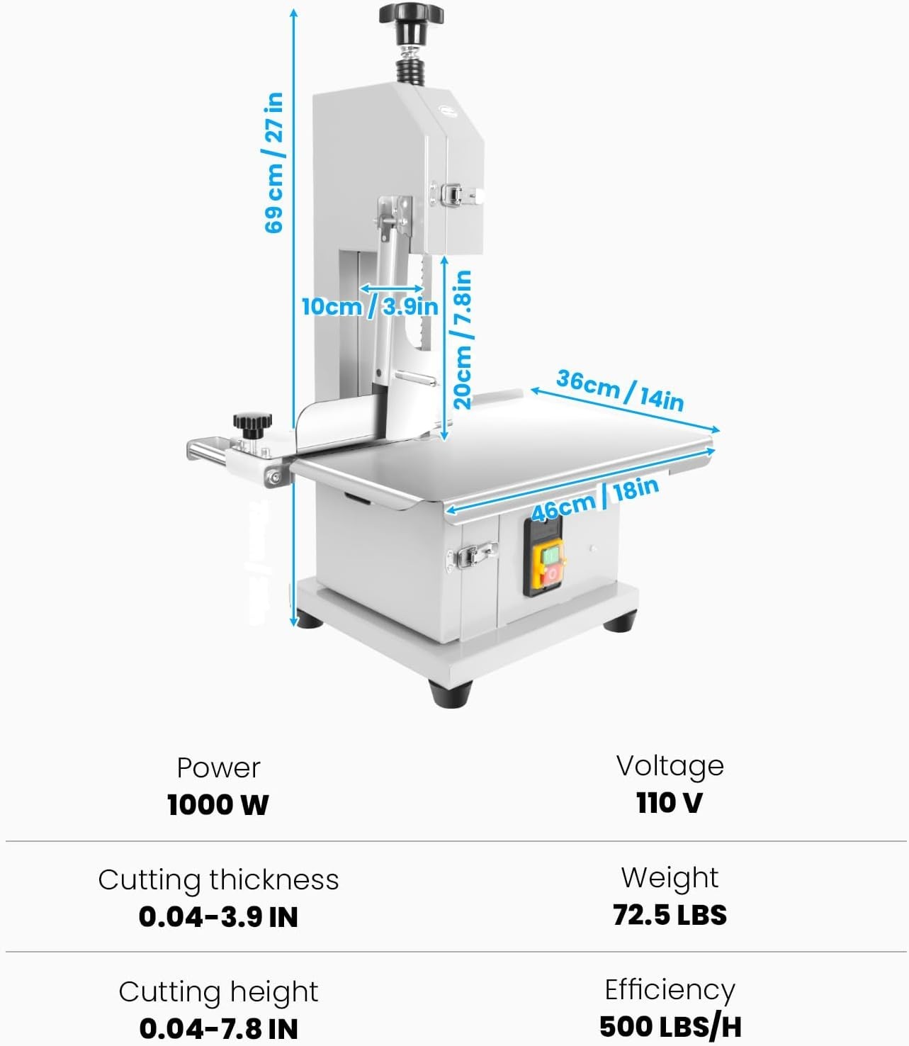 1000W Electric Bone & Meat Saw Machine Frozen Meat Cutter for butcher 8 Blades