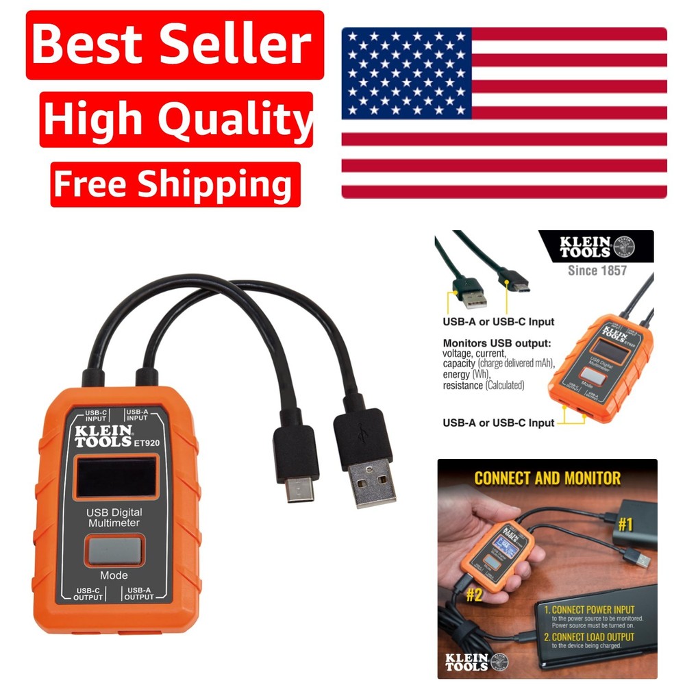 Compact Orange USB Power Meter - Easy Setup, Overload Detection & Data Storage