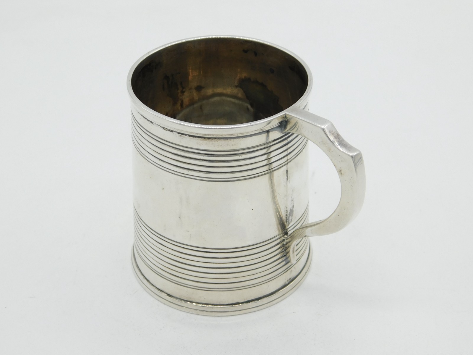 Victorian Sterling Silver Lined Pattern Christening Mug Antique 1860 Sheffield