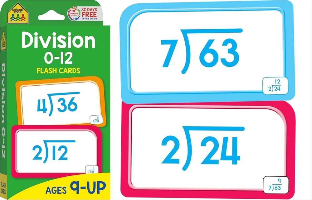 School Zone 112 Math Flash Cards for Multiplication & Division – Ages 8+, 2-Pack