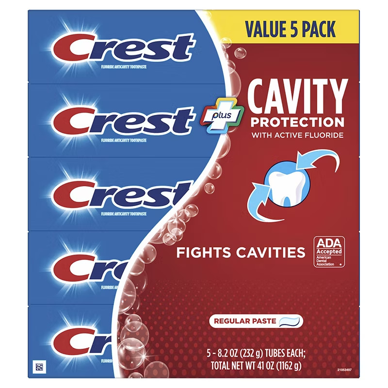 Crest Cavity Protection Fluoride Toothpaste, Regular Flavor, 5 x 8.2 oz