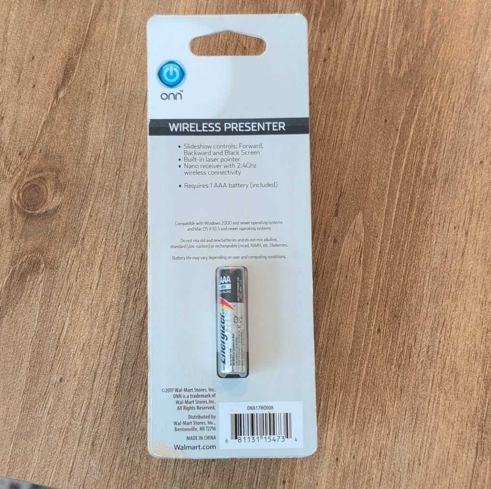 ONN Wireless Presenter Pointer Black 75 ft Range Laser Slideshow ONA17H0008