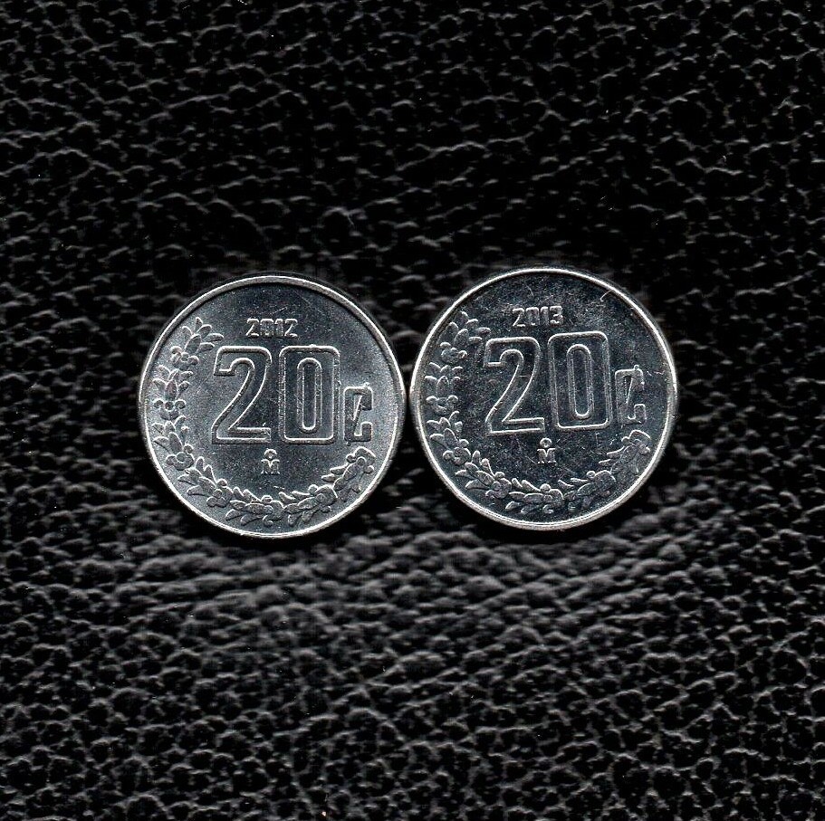 (2) 20 Centavos 2012-2013   Mexico Nice Coins!!!