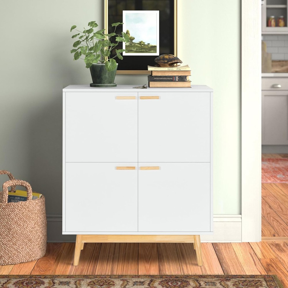 Modern Sideboard Buffet Cabinet Kitchen Storage Cabinet with 4 Doors Solid Wood