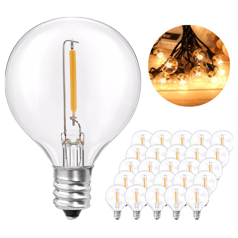 25 Pack G40 LED Globe Replacement Bulbs Warm White C7 E12 Base Patio Light Bulb