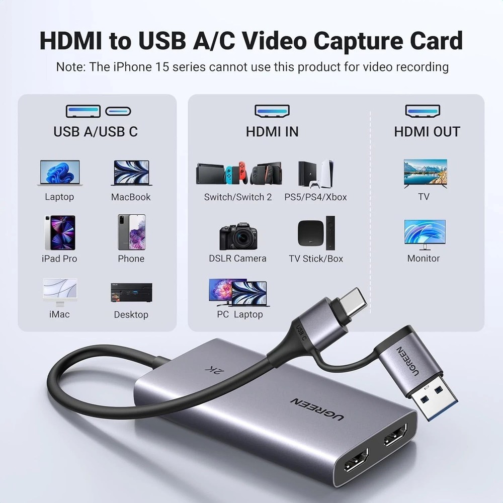 High-Performance HDMI Capture Card - 2K 30FPS, USB 3.0, Universal Compatibility