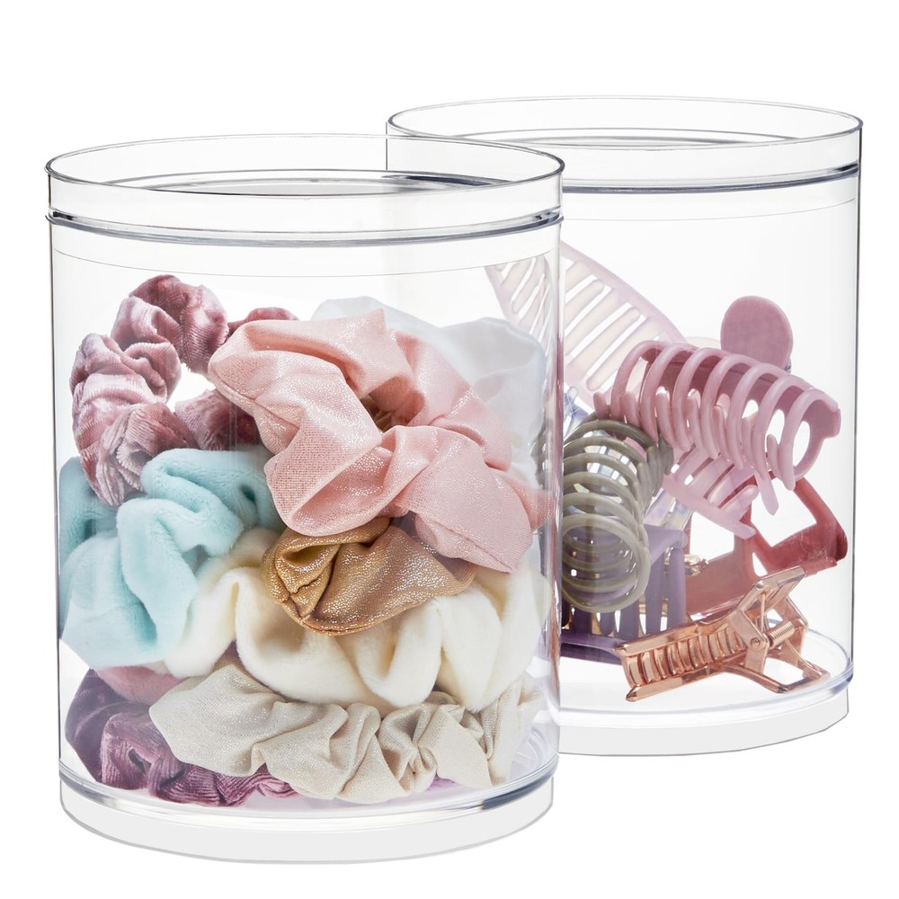 STORi Bella Tall Scrunchie Holder Stackable Clear Plastic Container Set of 2