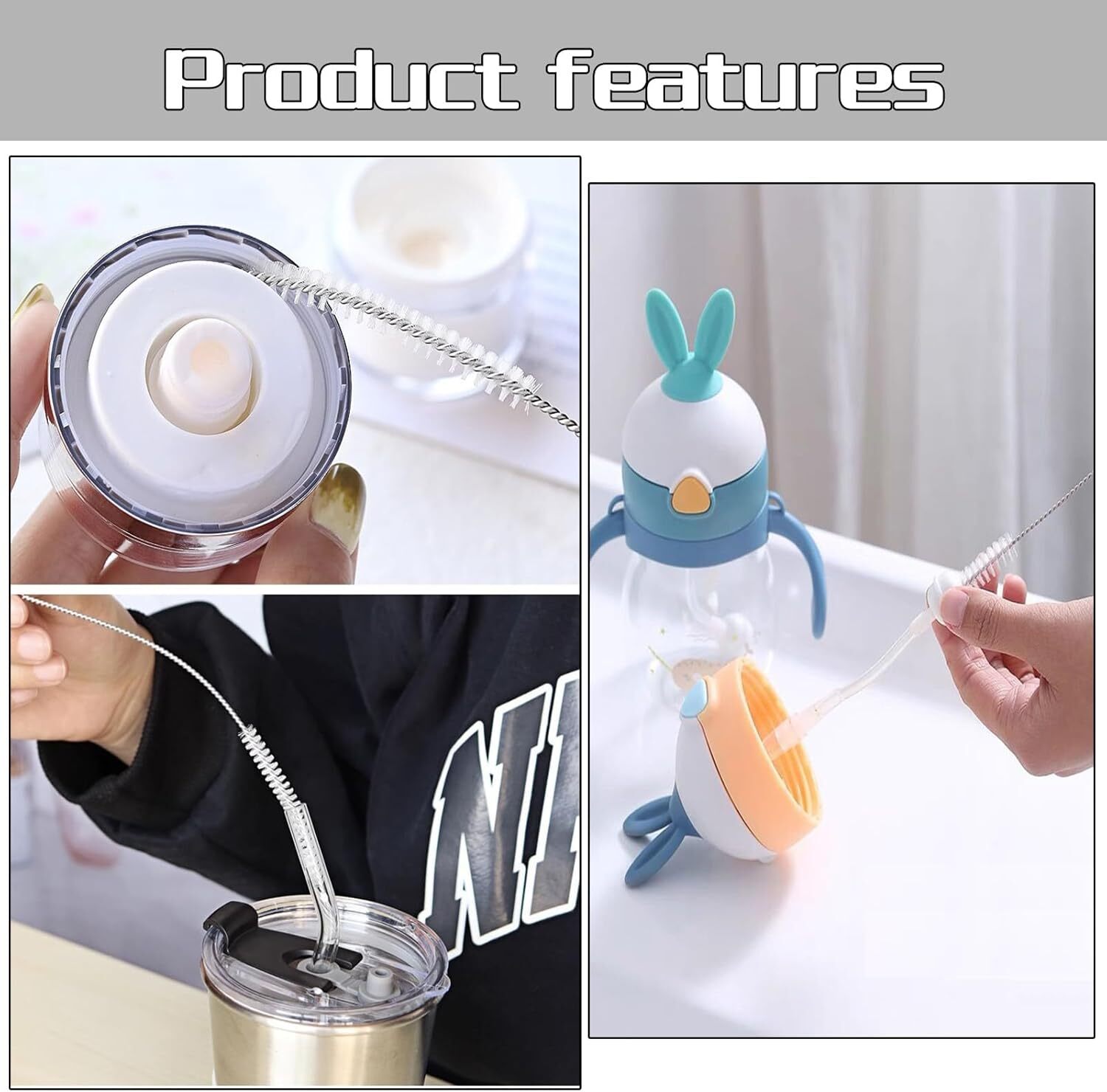 Nylon Straw Brush Cleaner Bottle Tube Pipe Small Long Cleaning 10Pcs Set USA Lot