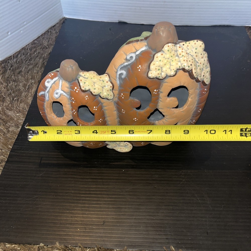 Halloween Ceramic Two Pumpkins Jack O Lantern Two Sided Homemade