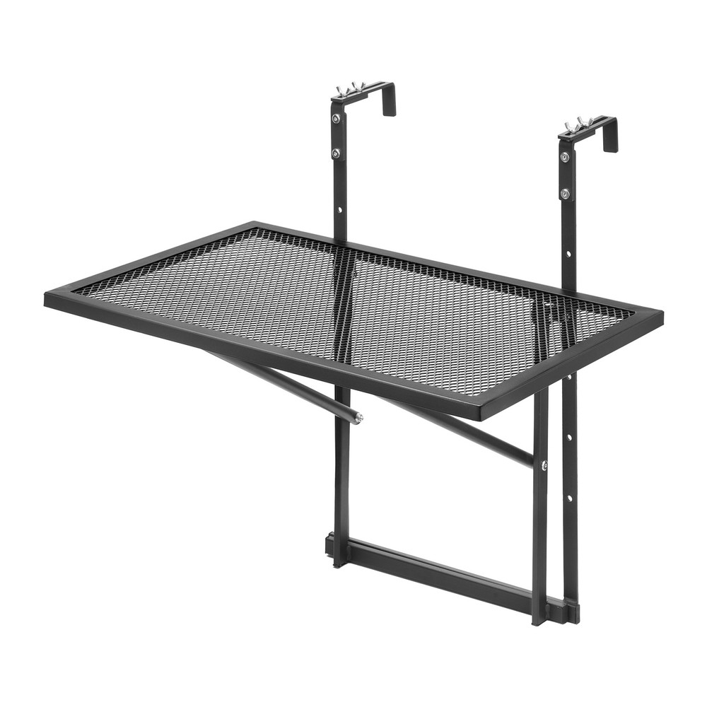 Balcony Hanging Table Outdoor Metal Folding Railing Table Adjustable Black
