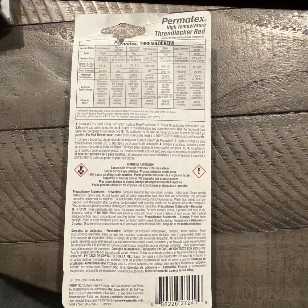 Permatex 27240 Threadlocker Red High Temp