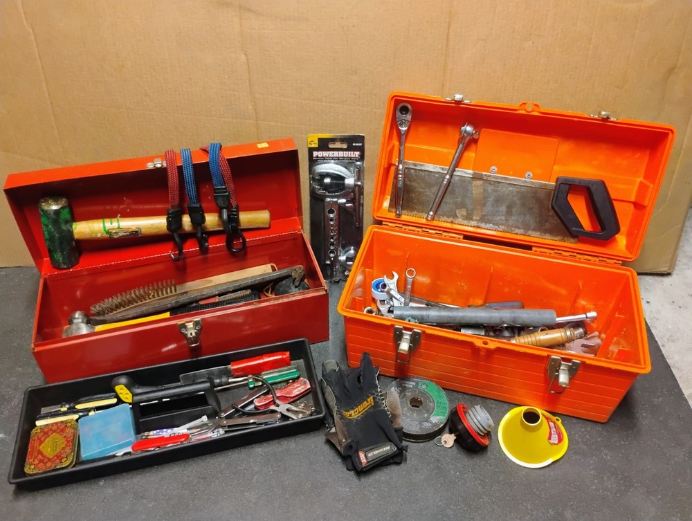 Classic Tool Boxes With Various Mechanic Tools and Accessories