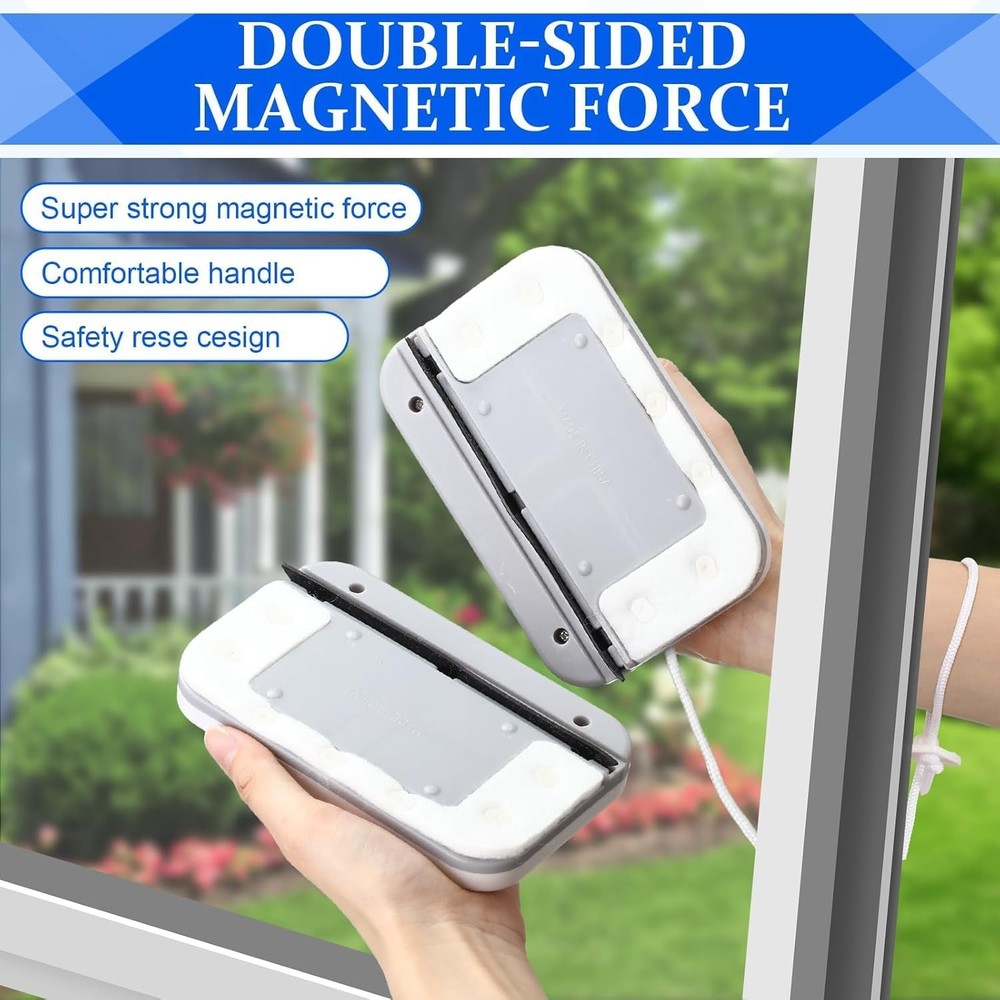 Magnetic Windshield Cleaner Tool, Widen Double-Sided Window Cleaner with Anti-Fa